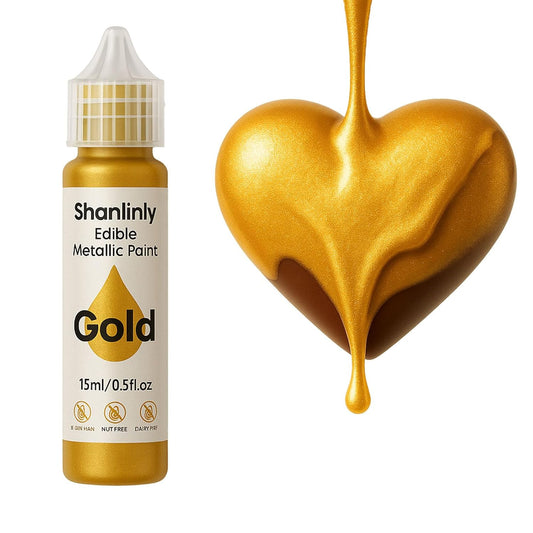 Edible Gold Metallic Paint for Baking – Food Grade Edible Gold Dust Drink Glitter for Shimmer Cake Decorating, Cookies, Cupcakes, Cocktails – 15ml Perfect for Holidays, Wedding, Birthday Decorating