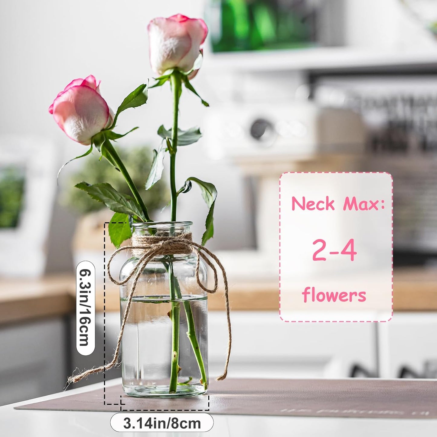 Vintage Glass Vases, Mason Jars for Centerpieces, Farmhouse Mason Jar Vase with Rope Design, Centerpiece Vases for Table, Wedding & Home Decor (4)