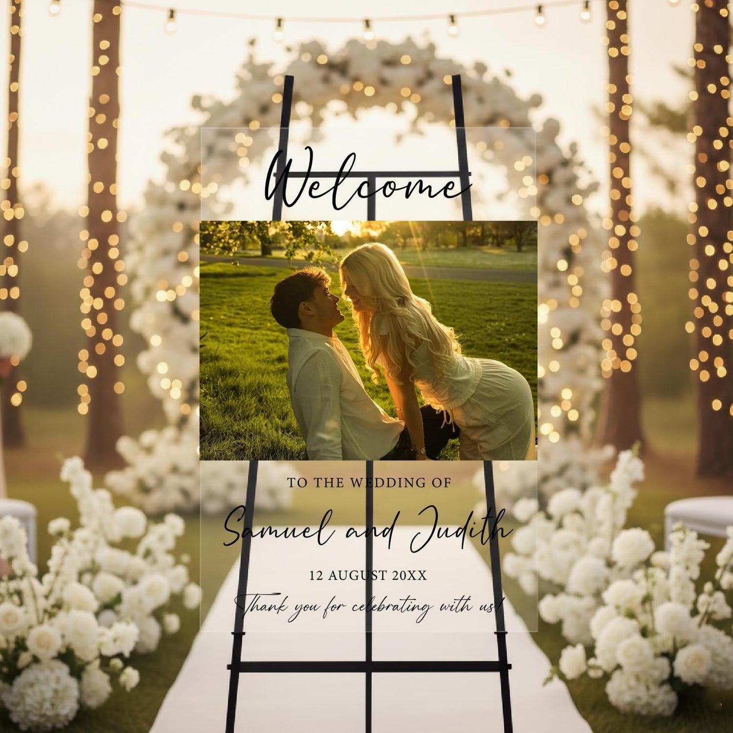 Personalized Wedding Photo Acrylic Welcome Sign – Custom Picture Board with Bride & Groom Names, Elegant Acrylic Wedding Reception Entrance or Ceremony Decoration, Indoor & Outdoor Keepsake Gift #6