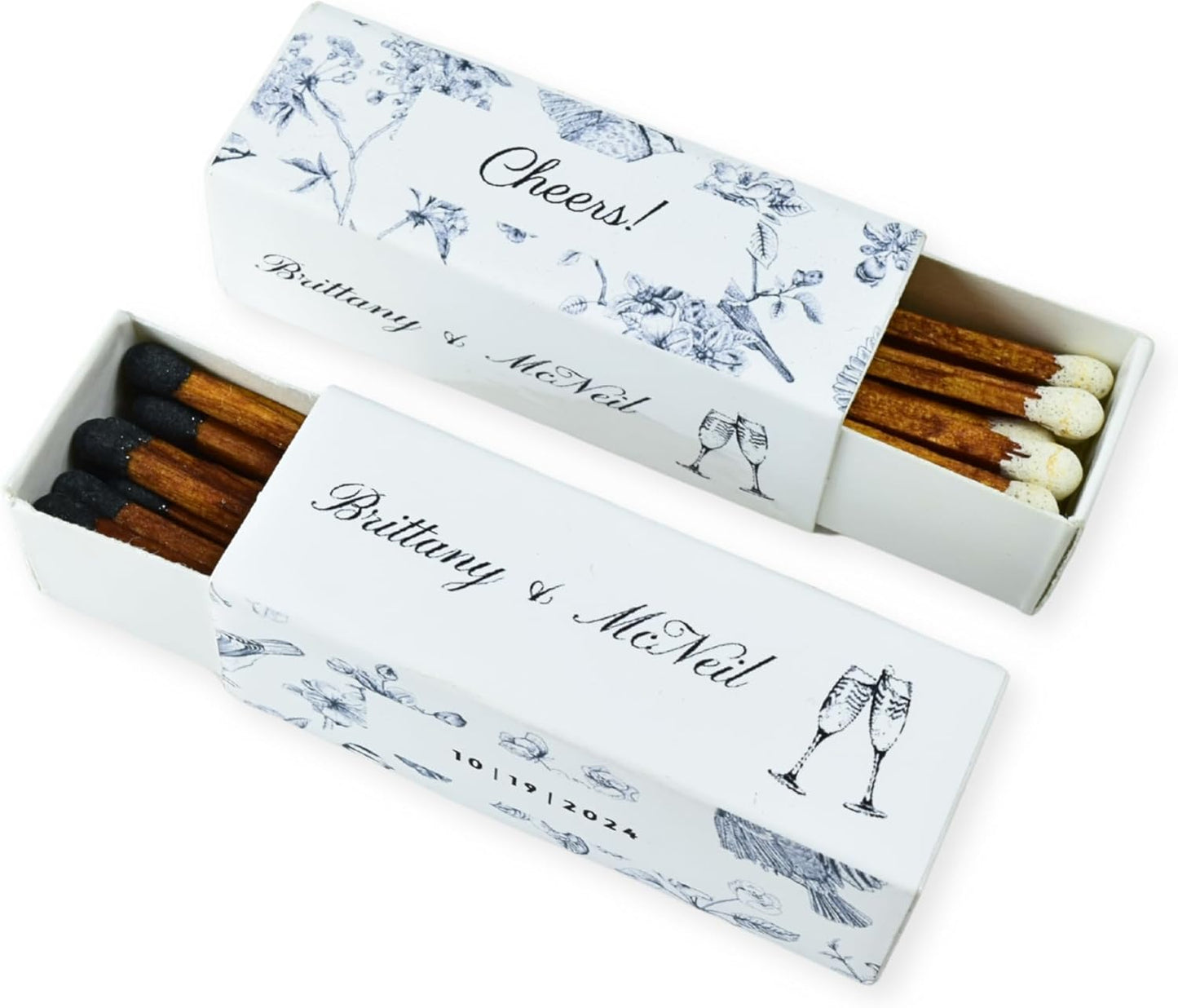 Custom Matchboxes - Set of 10 - Personalized - 2" Inch Long - Colorful Matchsticks - Weddings – Wedding Favor - Matchboxes, Custom Matchbox (2" Matchsticks, Wedding Design #6)
