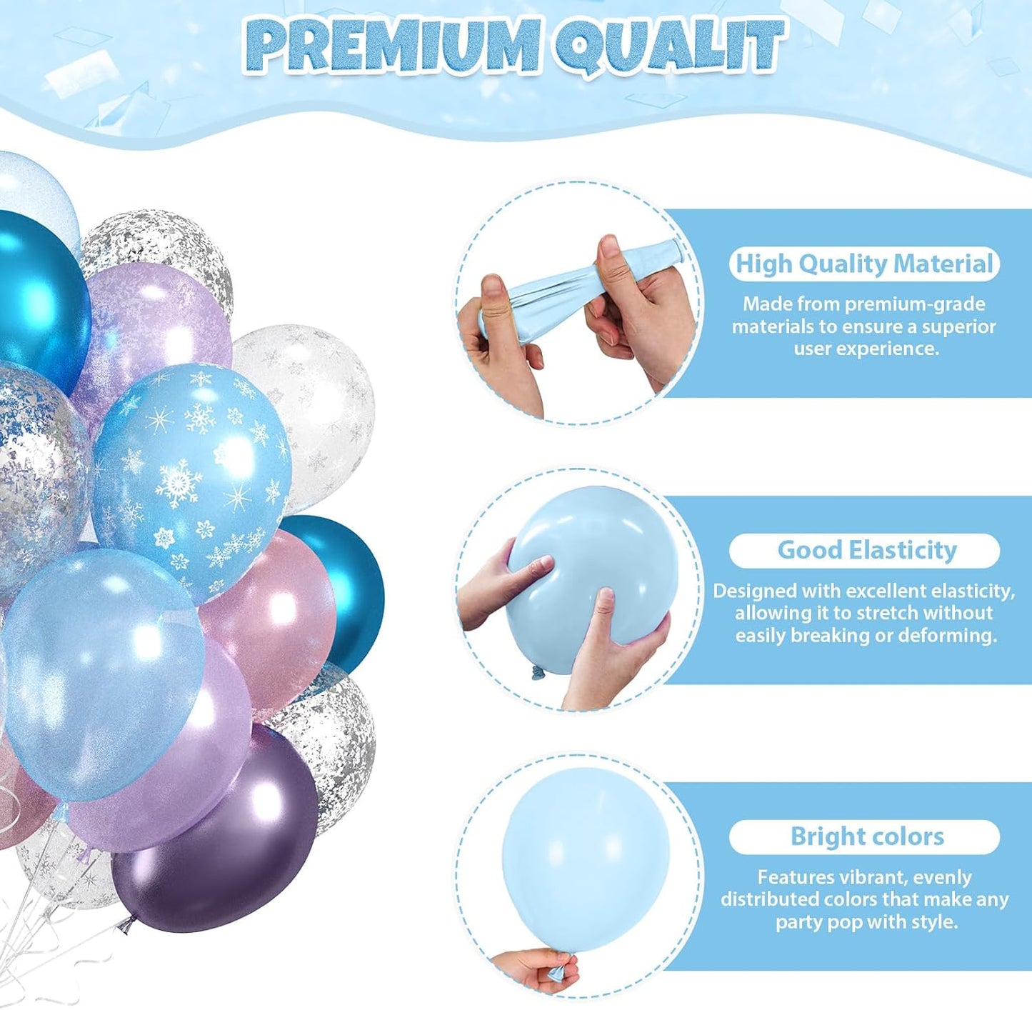 Blue And Purple Balloons, 60pcs Metallic Purple Blue Balloons, Pearl Pink Silver Confetti Balloon Snowflake Print Balloon For Girls Women Kids Birthday Baby Shower Winter Snow Theme Party Wedding