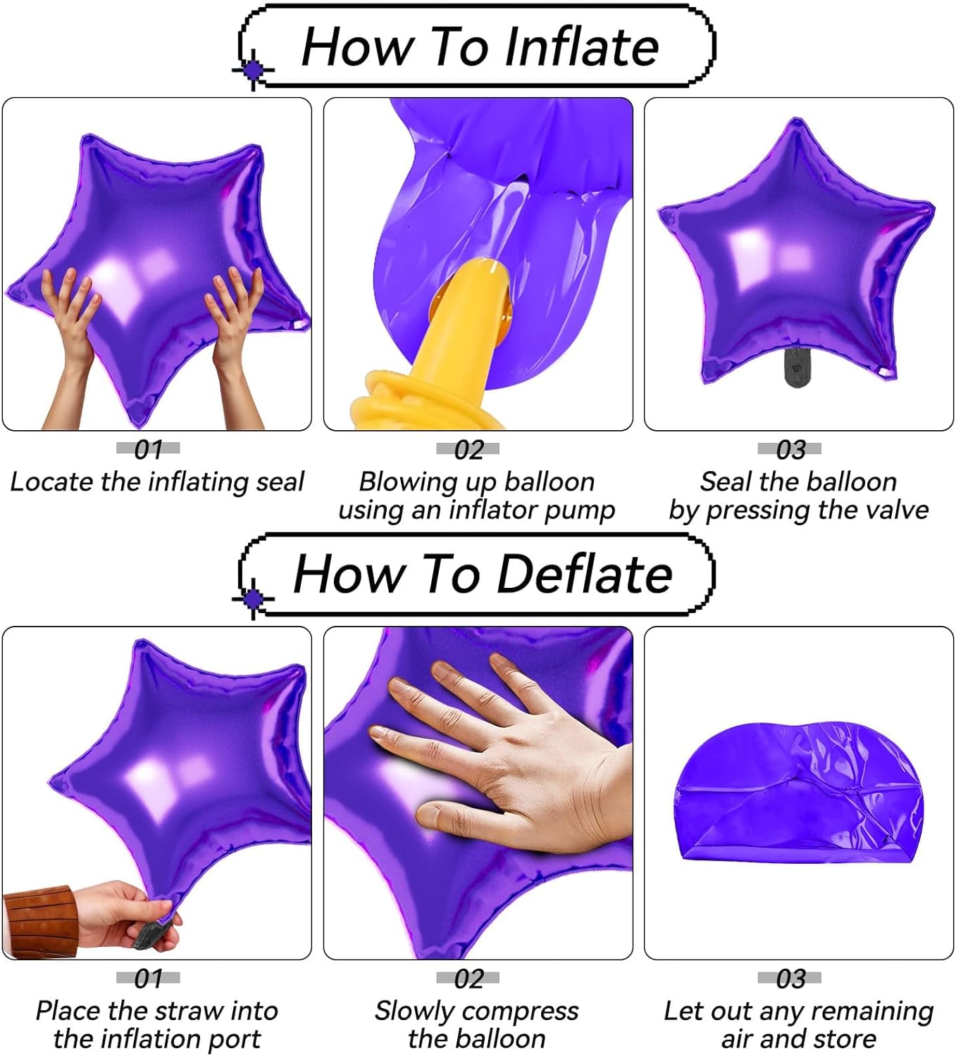 16 Pcs Pink Purple Blue Star Balloons, 22/18/10 Inch Foil Balloons, Four-Pointed Balloon for Girl Princess Mermaid Birthday Baby Shower Party Decorations