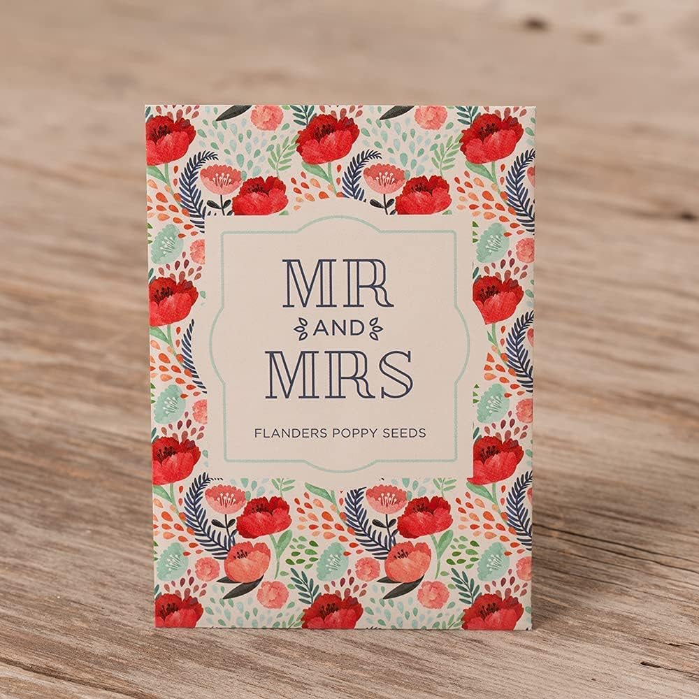 Bentley Seeds Mr & Mrs Pre Filled Flanders Poppy Seed Packets - 25 Individual Flanders Poppy Seed Packs -Wedding or Anniversary Party Favors Non-GMO Eco-Friendly Gift - Indoor Outdoor Garden Seeds