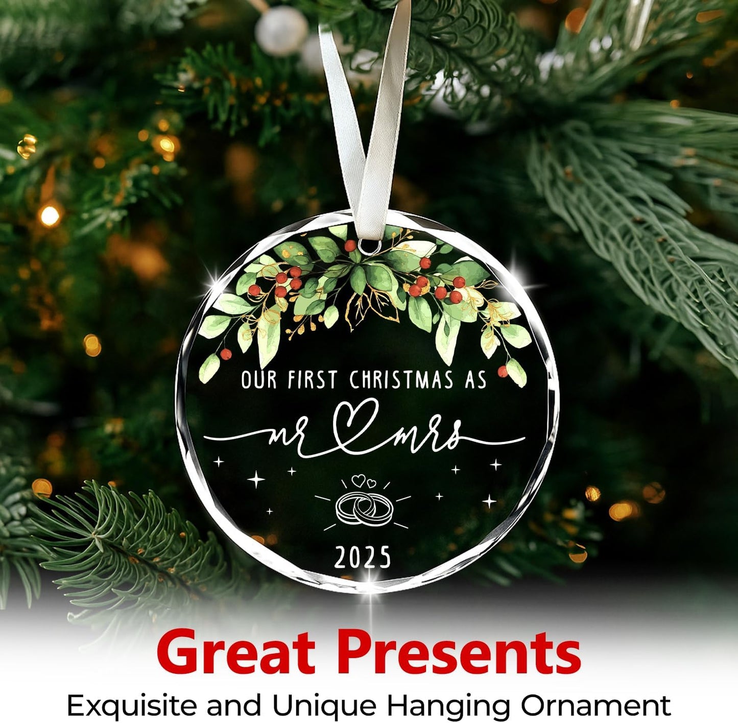 NewEleven Wedding Gifts for Couples 2025 - Mr and Mrs, Just Married Gifts for Couple, Newlywed - Wedding Ornament, Meaningful Gift from Friend, Family - Christmas Ornament