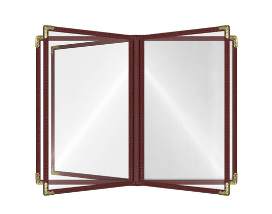 Goodsmart Restaurant Menu Covers – 25 Pack Burgundy 10-View 8.5" x 14" Cafe Menu Holders, Side-Loading Vinyl Covers with Clear Sleeves, Plastic & Leather-Style Menu Covers with Gold Corners