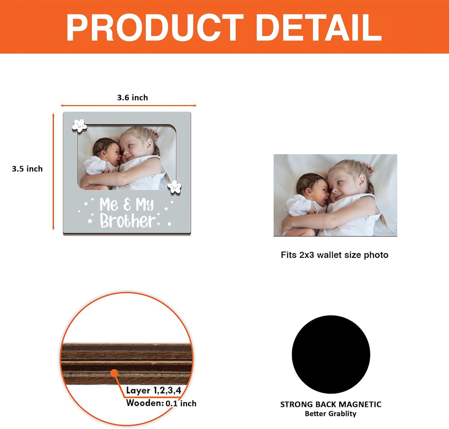 Magnetic Picture Frames - ME & MY BROTHER - Christmas Gift Birthday Gift for Big Sister, Big Brother - Unique Magnet Photo Frame For Siblings - Magnetic Frames for Refrigerator, Locker & More