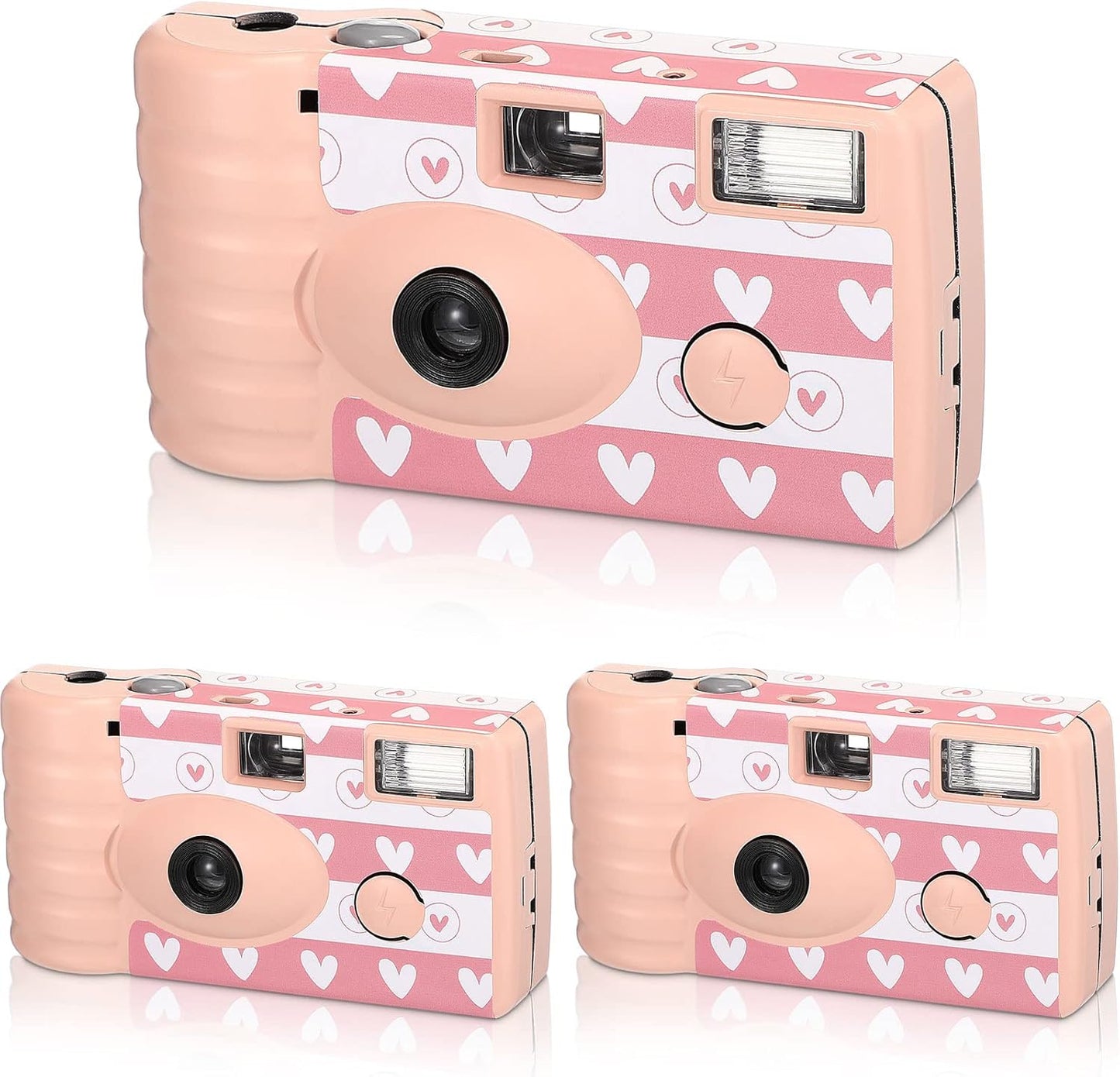 3 Pack Disposable Camera for Wedding Simple Use Color Film Camera with Flash Disposable Cameras One Time Camera for Gathering Wedding Travel Party Supply (Pink)