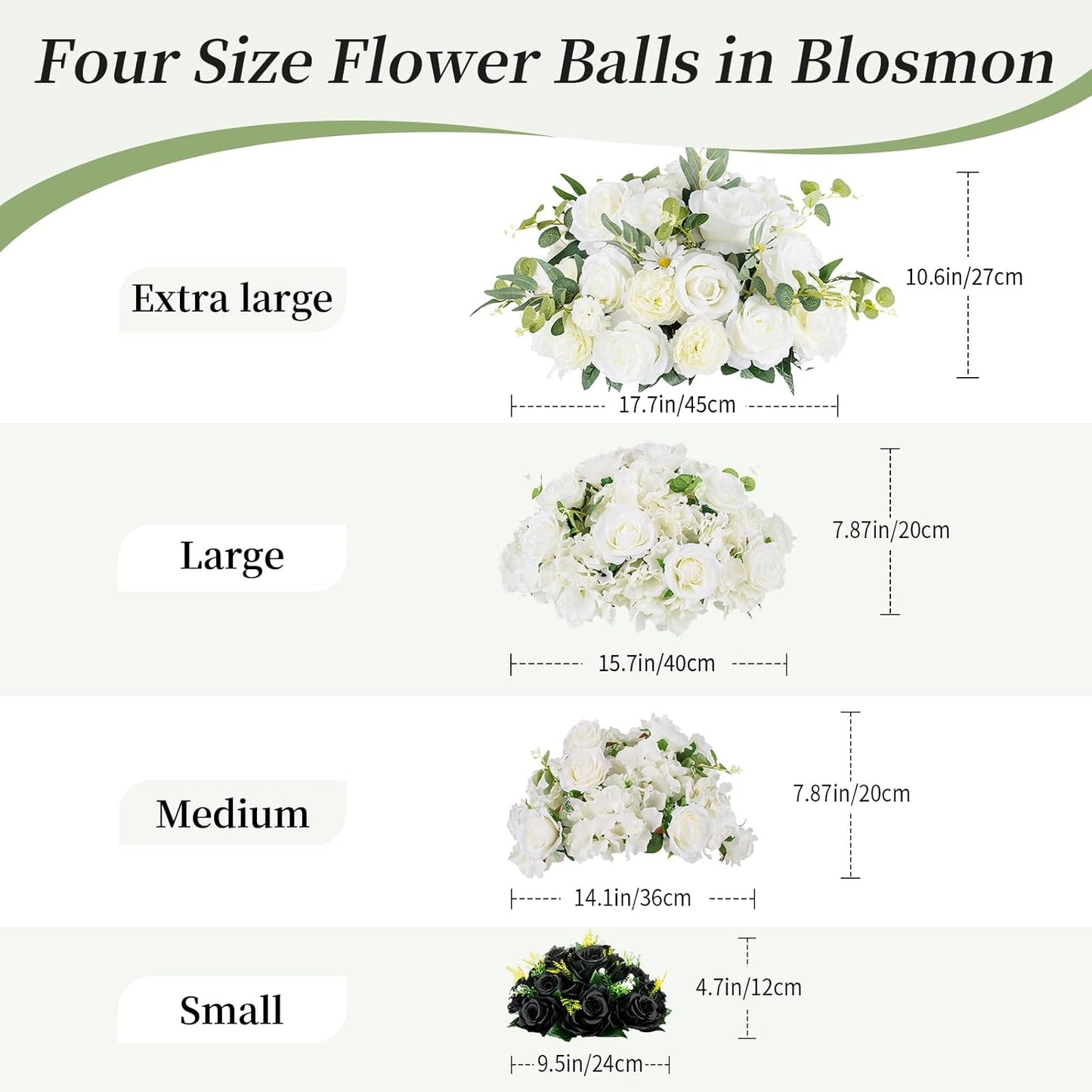 BLOSMON Flower Balls Wedding Rose Centerpieces 6 Pcs Black Fake Flowers Kissing Balls Decor Artificial Floral Arrangements Flower Bouquet of Roses Home Party Room Table DIY Decorations