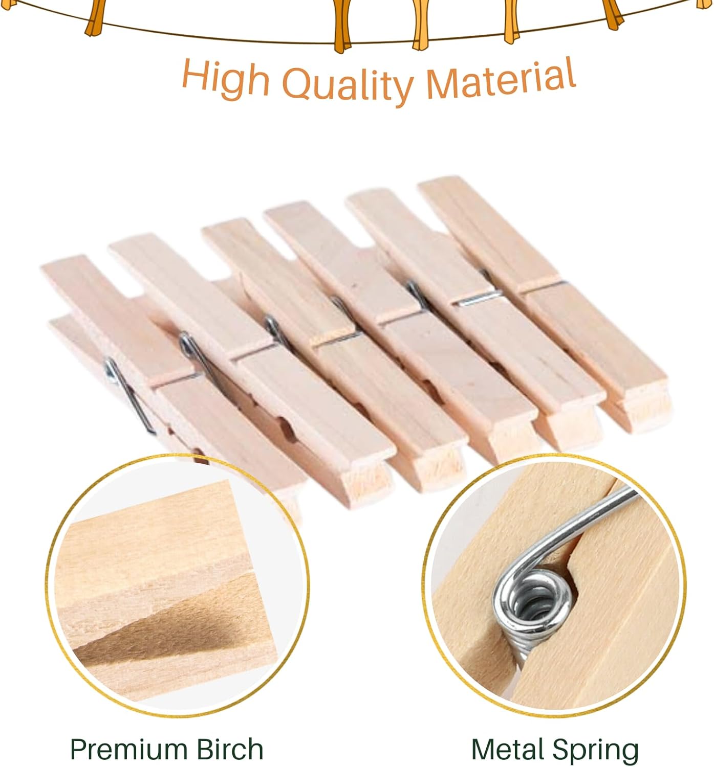 Wood Clothes Pin,Natural Birchwood Clothespins,Strong Grip,Heavy Duty Outdoor Clothes Clips for Hanging Clothes, Art, Crafts, Photo Displays,3.55 Inch,Pack of 24