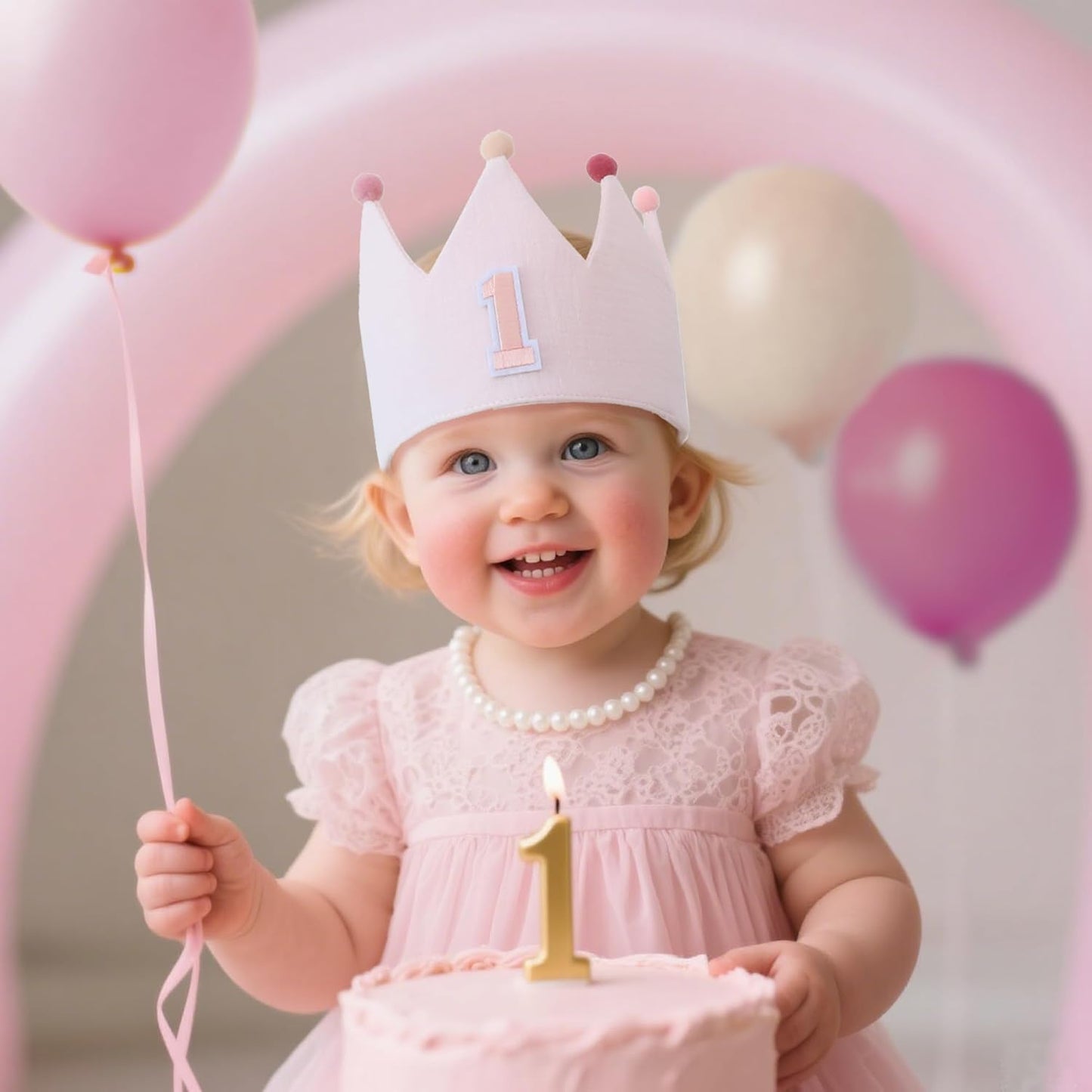 Muslin Crown Hat 1-3 Birthday For Baby Boy Girl Party Decoration Blue Pink Headband