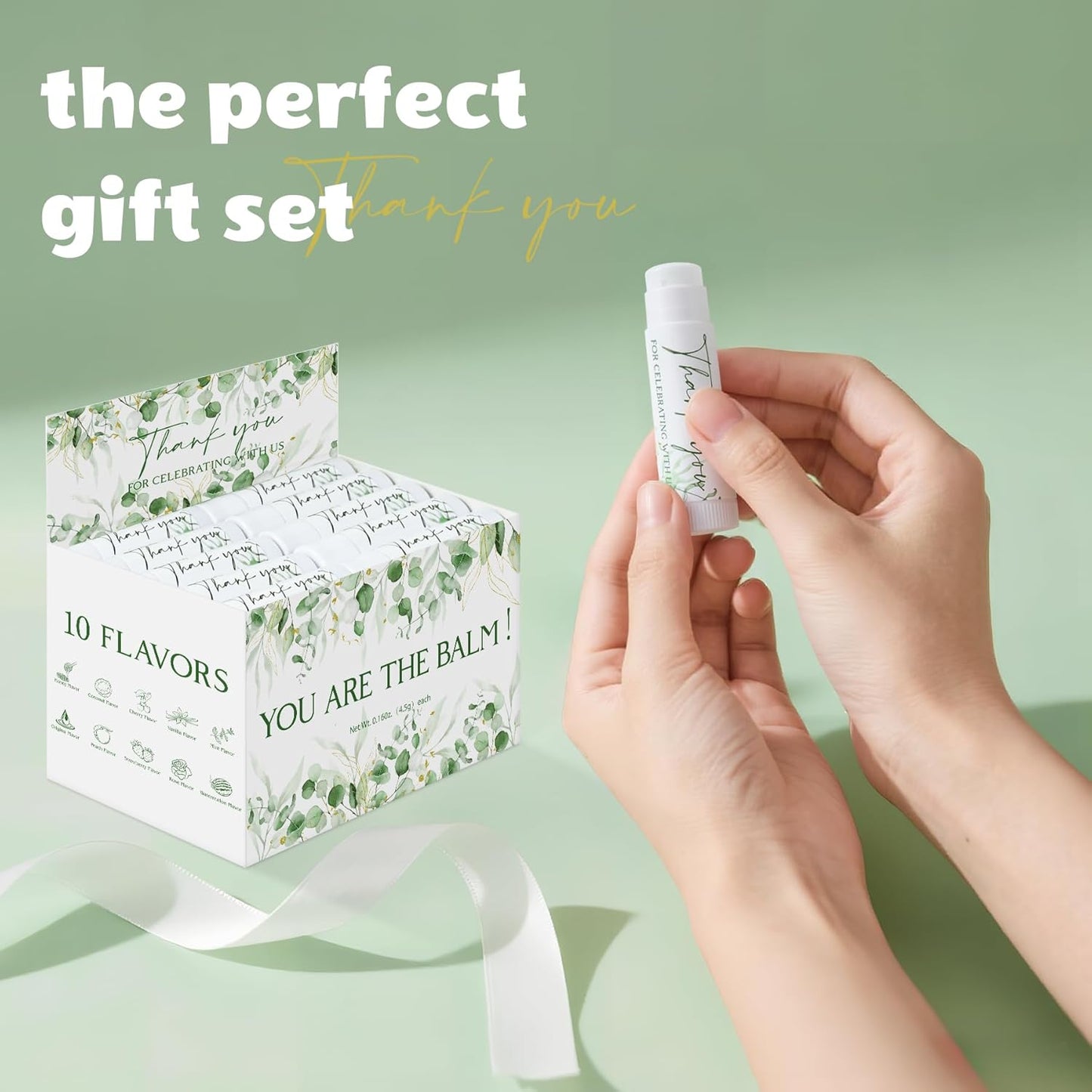 50 Pack Moisturizing Lip Balms Bulk Wedding Party Favors Thank You for Celebrating With Us Gifts Baby Shower Birthday Gift Sage Green Eucalyptus You Are The Balm Beeswax Giveaways Guests