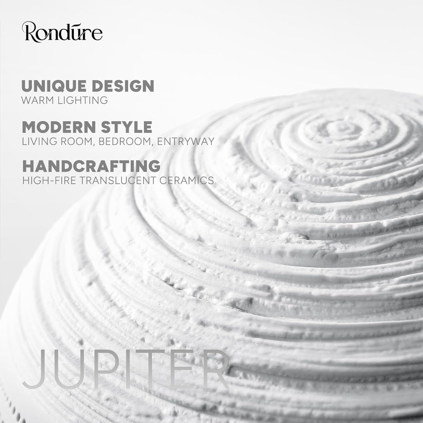 RONDURE 8.7" Modern Ceramic Table Lamp, Modern Bedside Lamps for Bedroom, Living Room and Nightstand, White Translucent Ceramic Shade, Warm Ambient Lighting, Home Decor