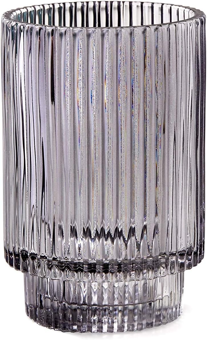 Serene Spaces Living Smoke Ribbed Glass Votive Holder, Perfect for Weddings and Home Décor, Measures 5" Tall and 3.25" Diameter