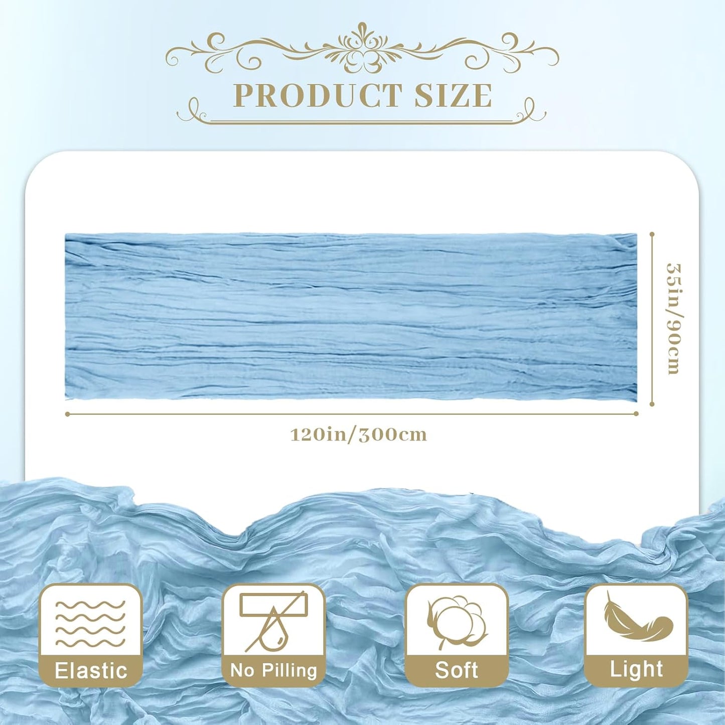 Le courant 6pcs 10Ft Cheesecloth Table Runner, Rustic Boho Gauze Cheese Cloth Runner Table Runner for Weddings Bridal Baby Shower Birthday Holiday Parties Home Decor, Baby Blue