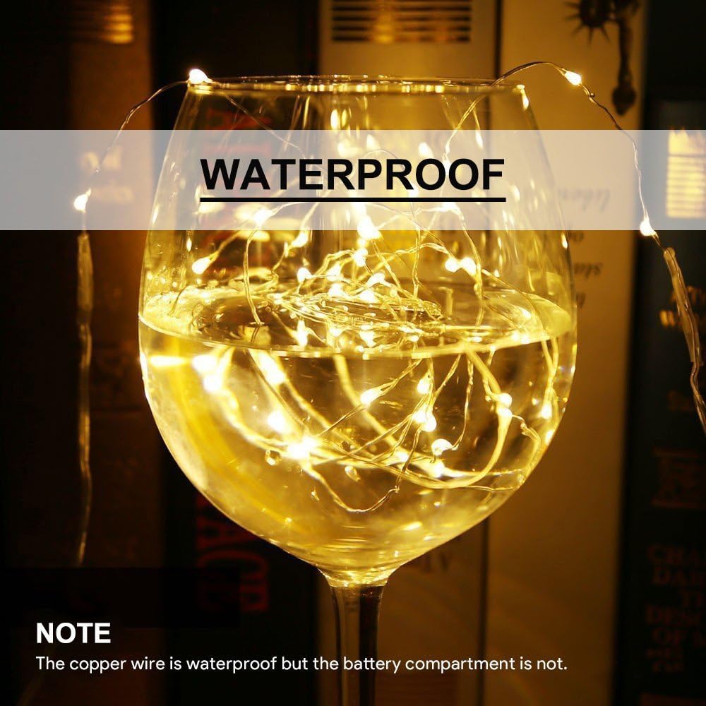 3 Pack Rechargeable String Fairy Lights 10ft 30 LED, 4 Modes Copper Wire Christmas Starry Lighting, Waterproof Micro Firefly Moon Light, Warm White, Battery and USB Cable Included