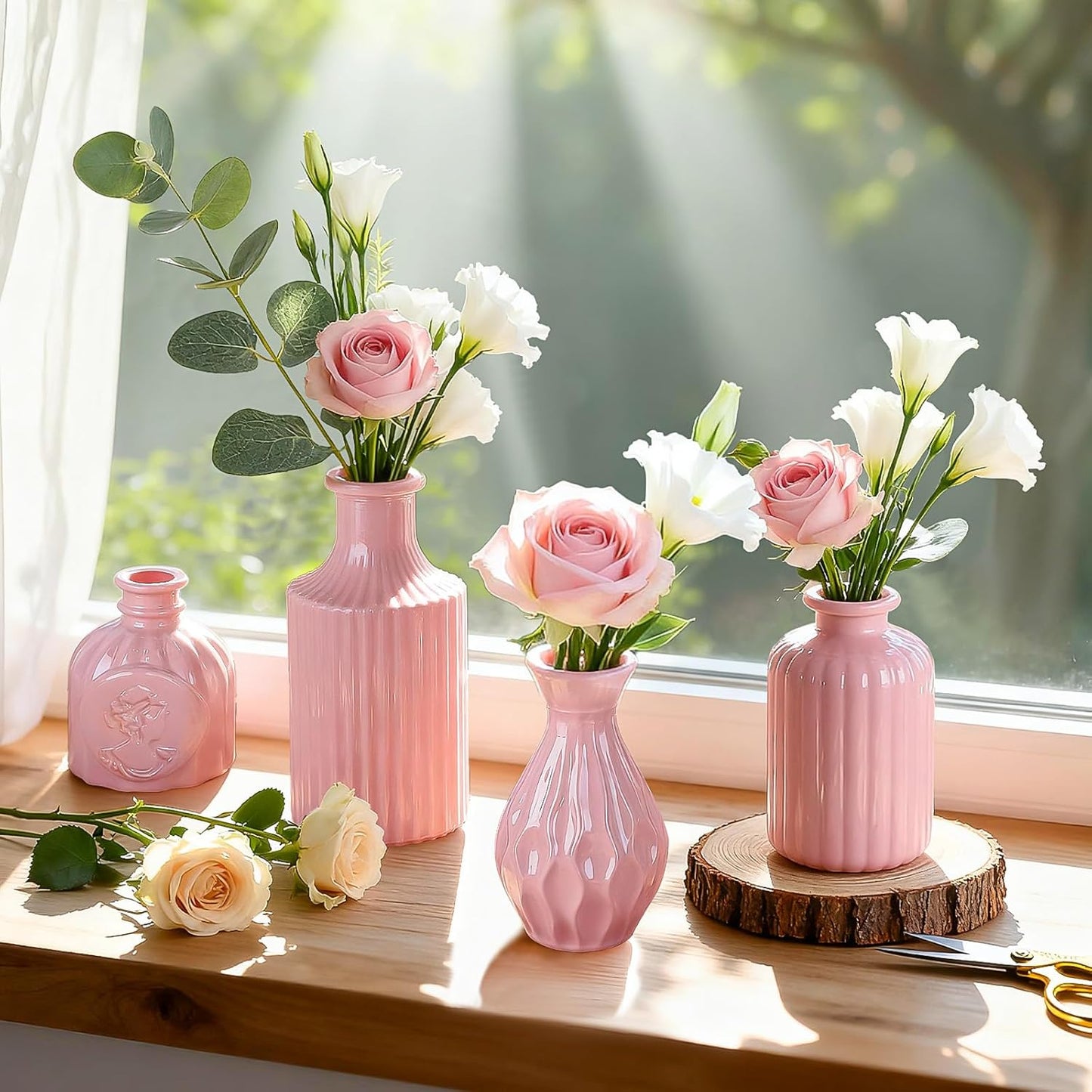 Baby Pink Glass Bud Vases Set of 12, Mini Flower Vase for Centerpieces, Small Vases in Bulk for Wedding Decoration, Vintage Vase for Baby Shower Centerpieces, Home Décor