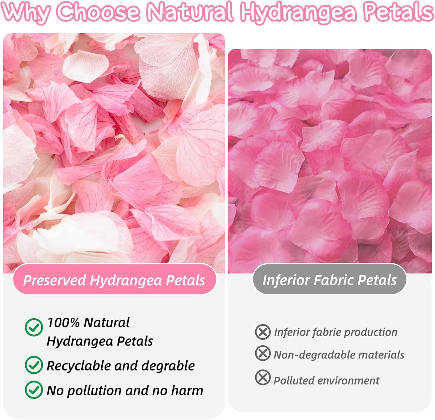 1500+ Real Dried Hydrangea Flower Petals -1.06Oz Real Natural Preserved Petals for Wedding, Party Confetti, Romantic Night, Proposal Decor, Handcrafts (Pink & White)