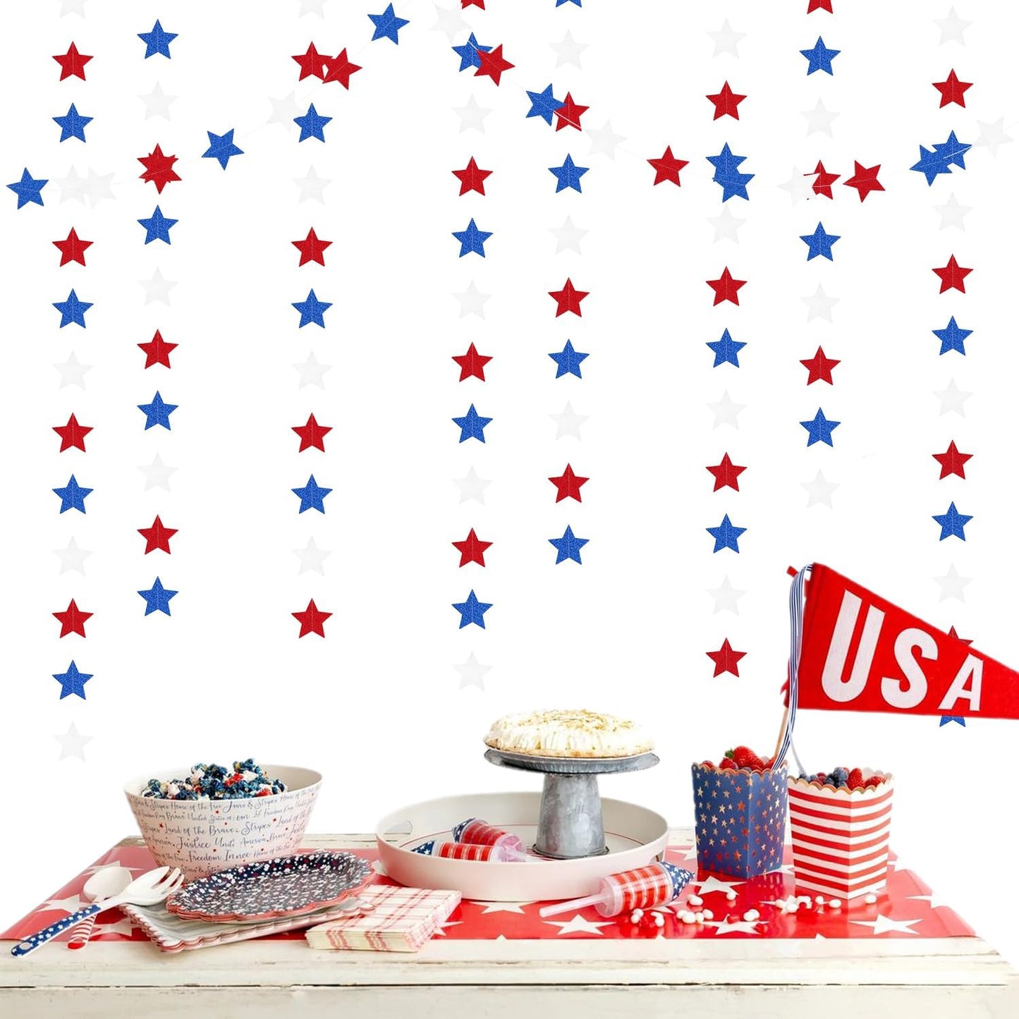 Fourth-4th of July Memorial-Day Party-Decorations - 62ft Patriotic Red-Blue White Twinkle Little Star Hanging Streamers-Garland Banner,Independence Graduation Baby Shower Birthday Decor Hugtmr
