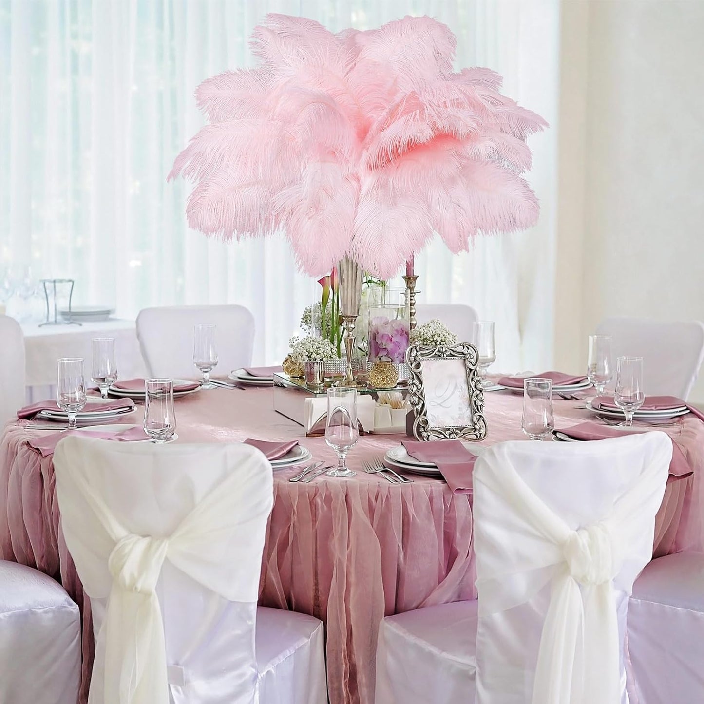 Maitys 90 Pcs Large Natural Ostrich Feathers Bulk 14-16 Inch (35-40cm) 12-14 Inch (30-35cm) 10-12 Inch (25-30cm) Ostrich Feathers Plumes for Centerpieces Wedding(Pink)