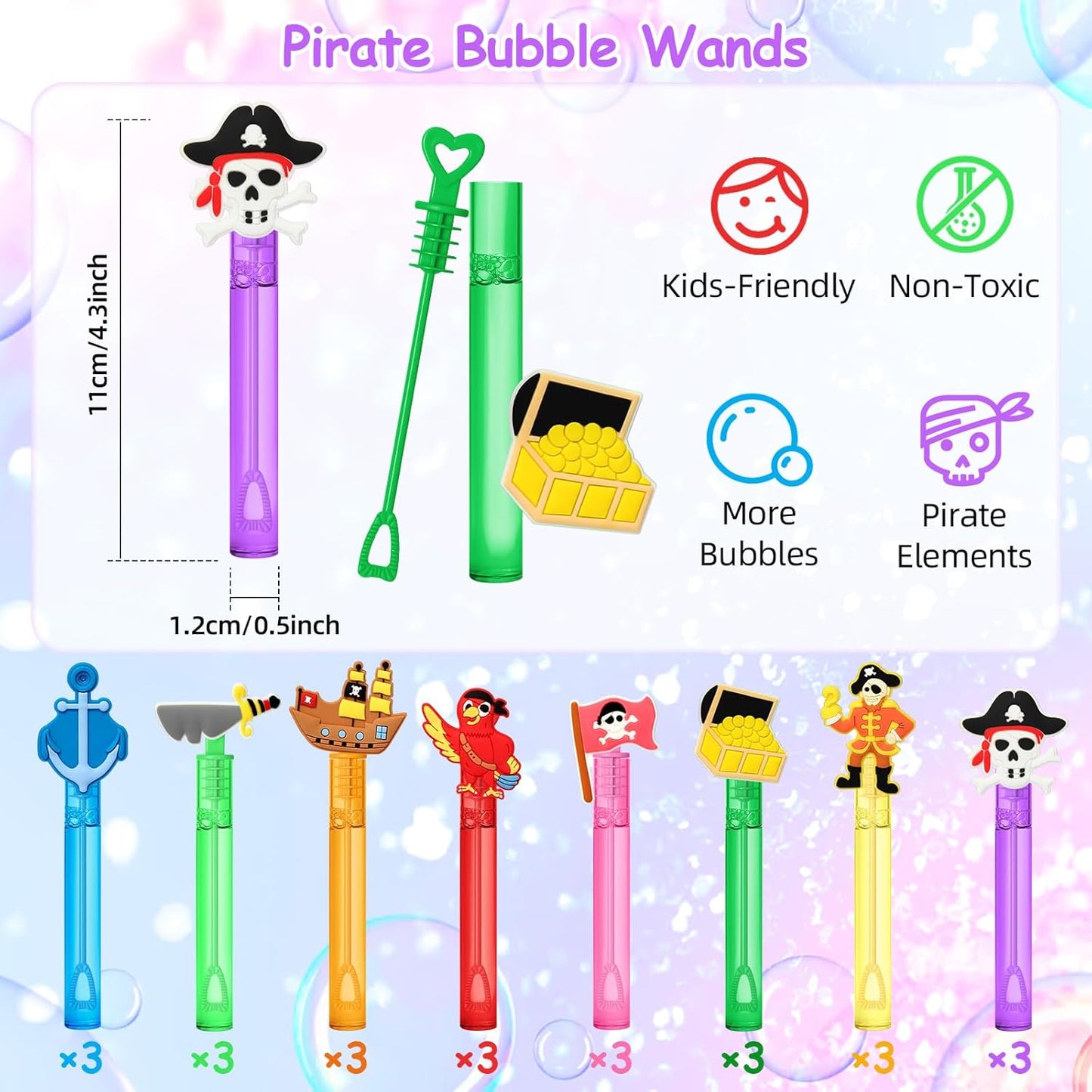 AFZMON 24Pcs Pirate Party Favors Bubble Wands for Kids, Pirate Mini Bubbles Wand Toys, Pirate Theme Birthday Party Supplies Goodie Gift Bag Stuffers Pinata Classroom Prizes