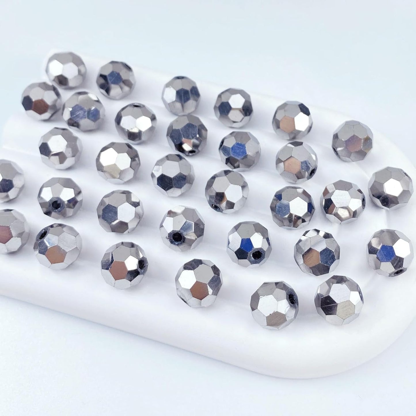 50 PCS 10mm Crystal Glass Beads Round Multiple Faceted Loose Spacer Glass Beads for DIY Handcrafte Bracelet Necklace Earring Jewelry Making(Silver)