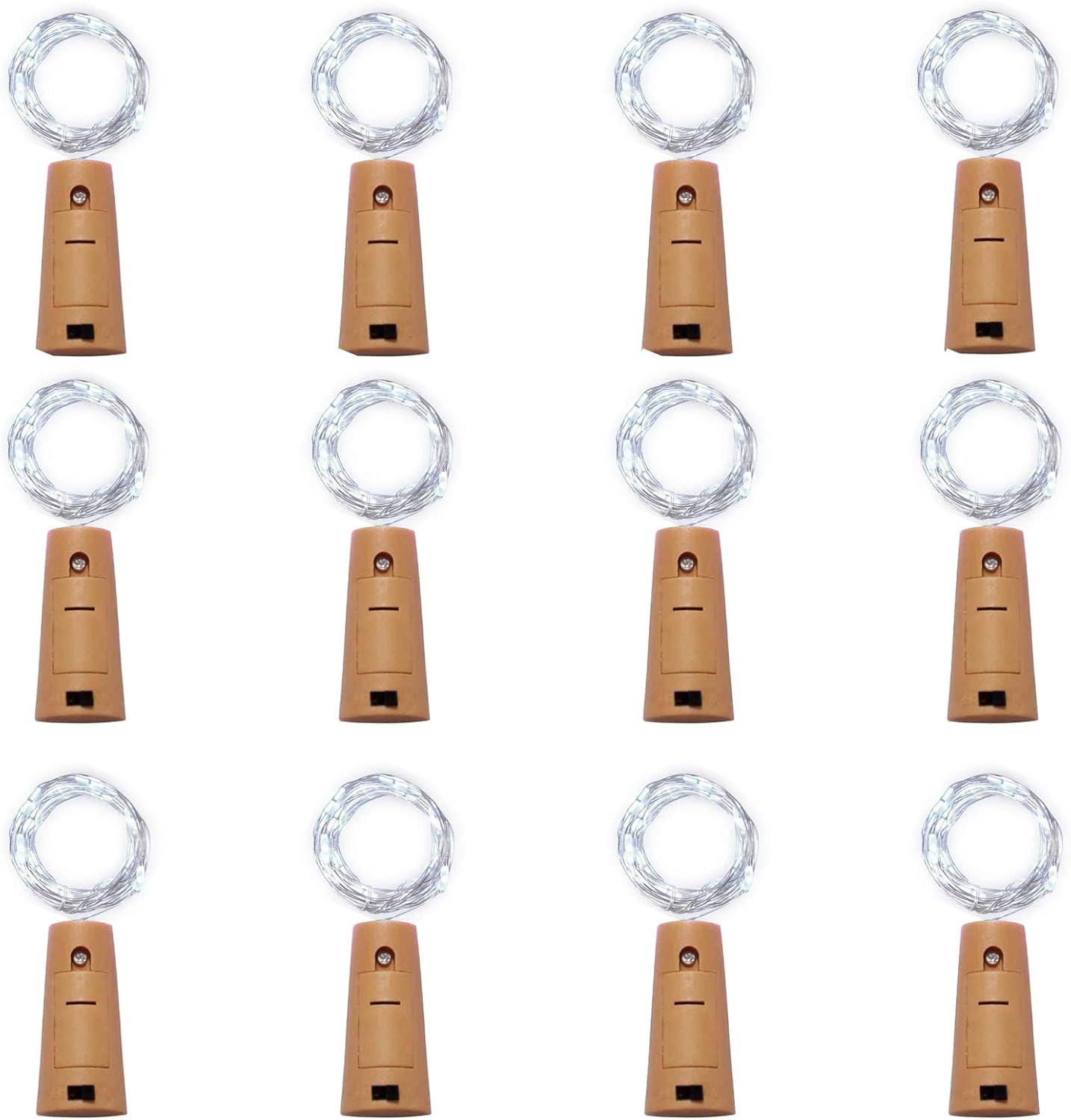 12 Pack 20 LED Wine Bottle Cork Lights, Fairy Mini String Lights Copper Wire, Battery Operated Starry Lights for DIY, Christmas, Halloween, Wedding, Party, Indoor&Outdoor (12 Pack, Cool White)