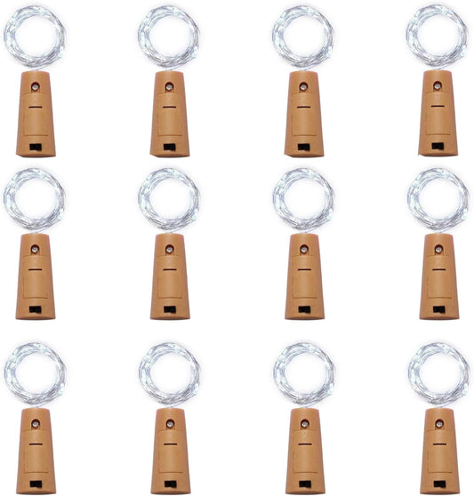 12 Pack 20 LED Wine Bottle Cork Lights, Fairy Mini String Lights Copper Wire, Battery Operated Starry Lights for DIY, Christmas, Halloween, Wedding, Party, Indoor&Outdoor (12 Pack, Cool White)