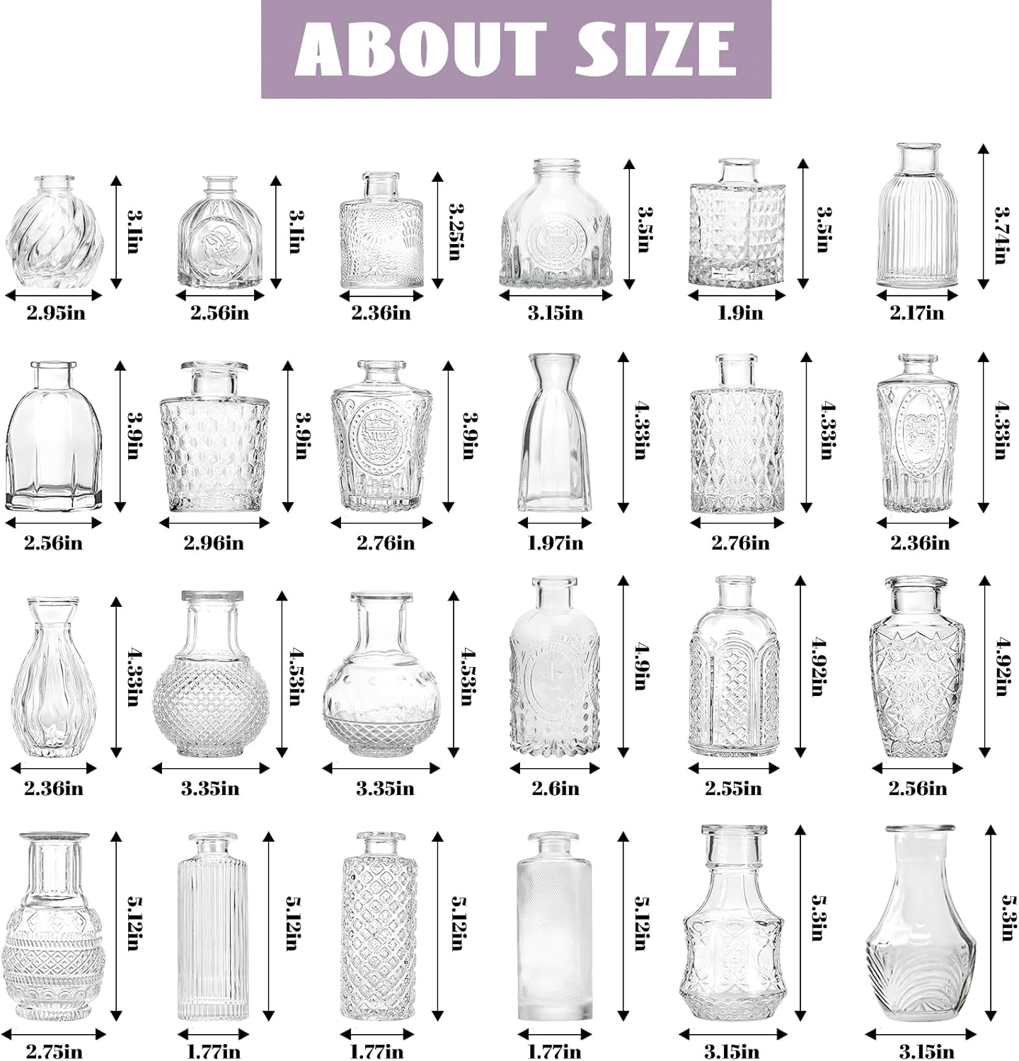 Bud Vases - in Bulk 24,Vintage Small Glass Bud Vases for Flowers, Clear Crystal Mini Glasses in Bulk, Small Flower Design for Centerpieces Wedding Decorations Home Flower Party Decor