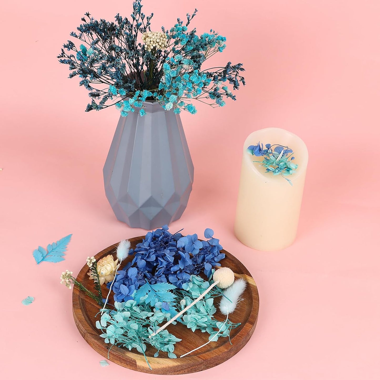 Dried Flowers,Dried Flowers Set for DIY Scrapbook Accessories Flower Arrangements Flower Decoration Wedding Decoration(Blue)