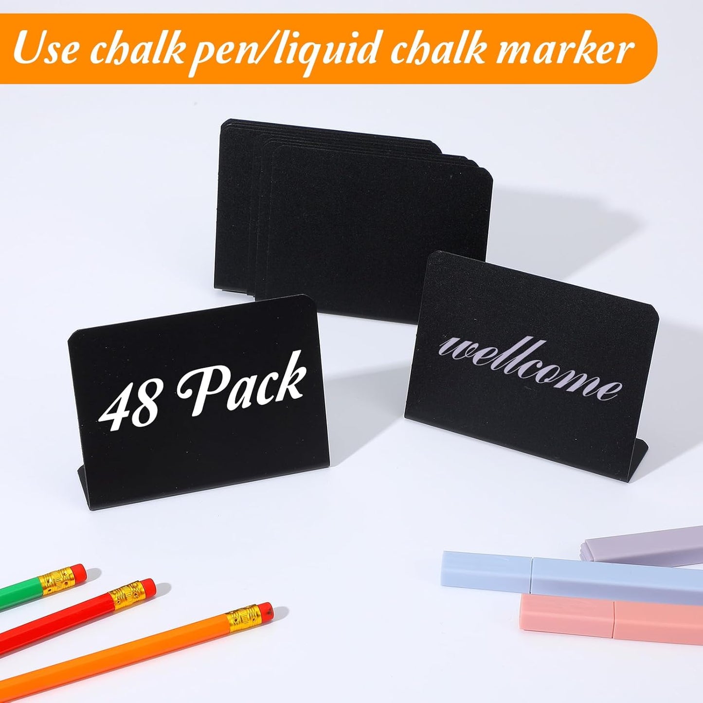 48 Pack Mini Chalkboard Signs for Food, Chalkboard Food Signs for Buffet Display - 4 x 2.8 Inch Small Tabletop Labels for Weddings, Bakeries, Parties with Erasable Surface