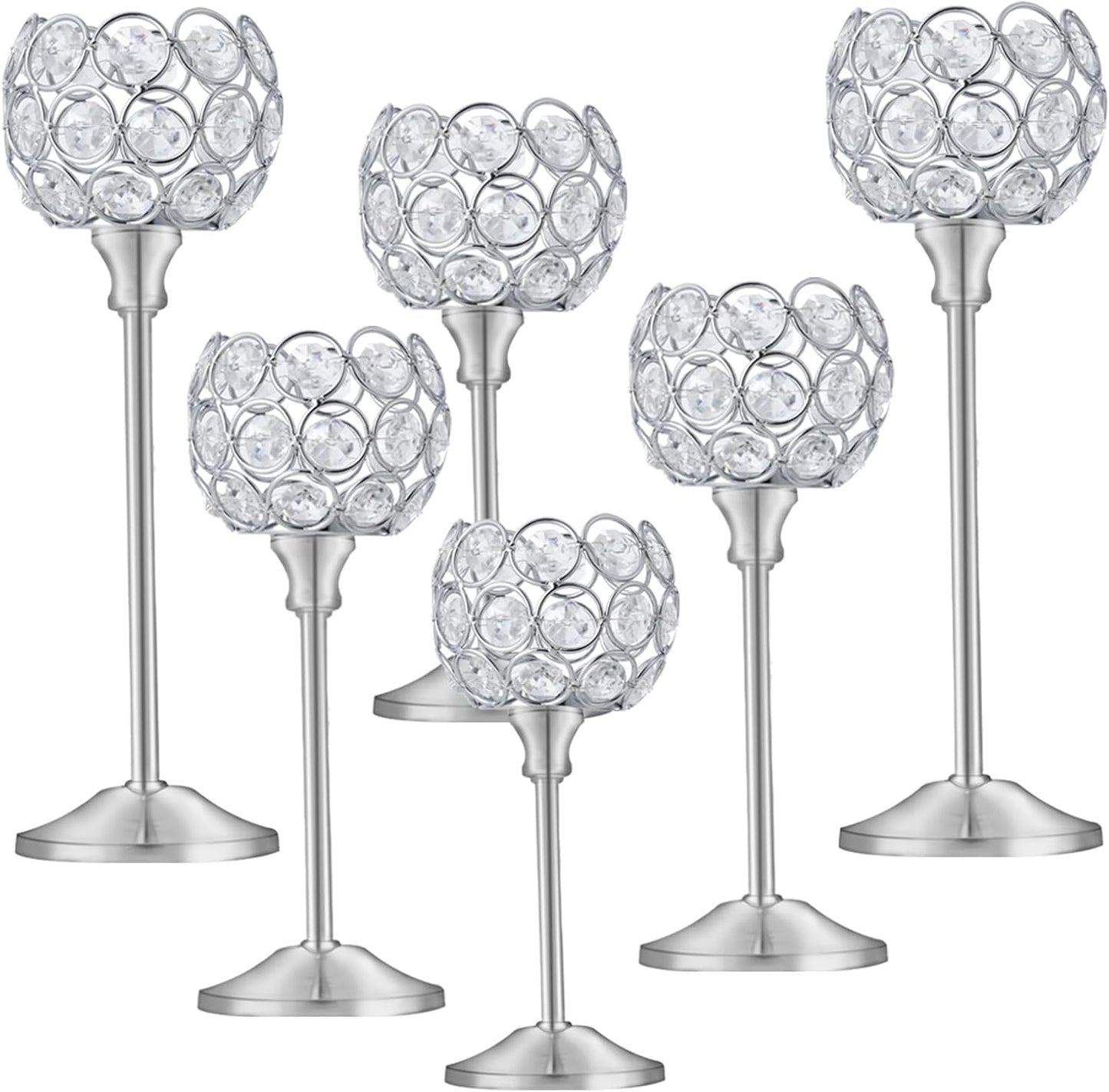 Crystal Candle Holders Set of 16 for Wedding Centerpieces Gold Or Silver Candle Holders Bulk Decorative Tealight Candle Holder for Wedding, Party,Table Centerpieces Decoration (Silver, 2 Sets(6 Pcs))