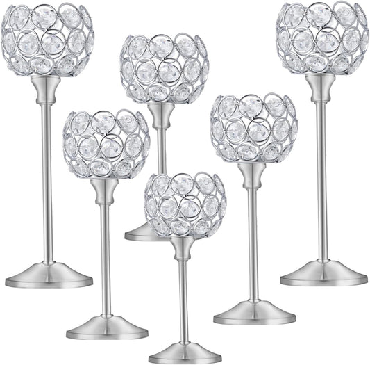 Crystal Candle Holders Set of 16 for Wedding Centerpieces Gold Or Silver Candle Holders Bulk Decorative Tealight Candle Holder for Wedding, Party,Table Centerpieces Decoration (Silver, 2 Sets(6 Pcs))