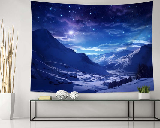 QGHOT Winter Tapestry Wall Hanging Snow Scene Backdrop Snow Mountain Wall Decor Blue Nature Landscape Snowy Large Tapestry for Bedroom Room Dorm, Extra Large