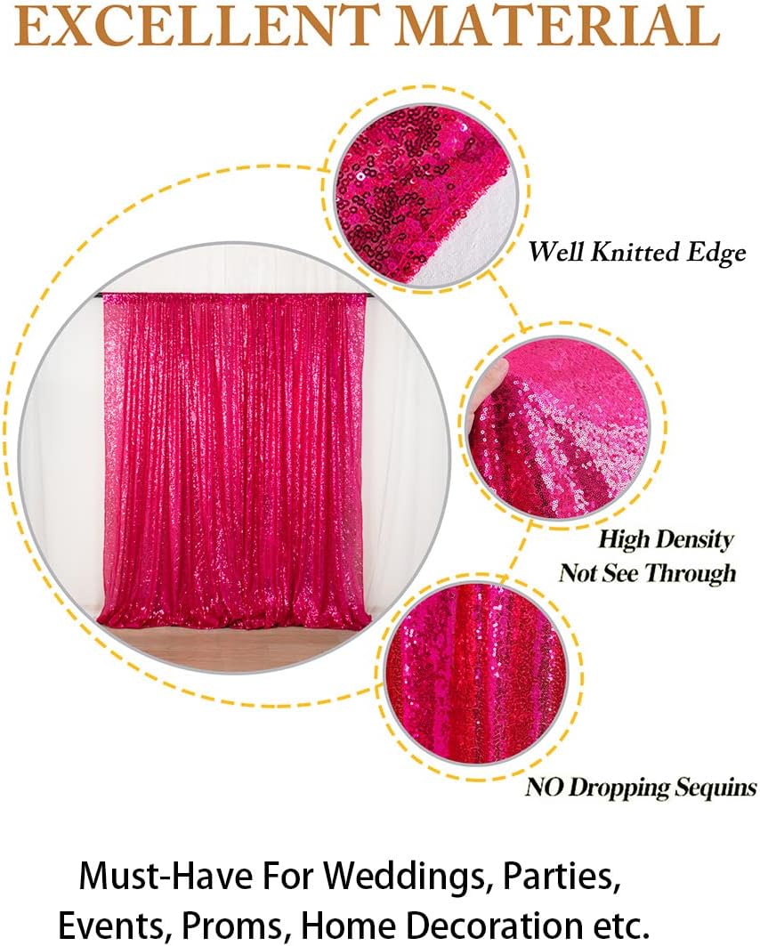 ShiDianYi Sequin Curtain Backdrop 8FT X 10FT Hot Pink Sequin Photo Backdrop Wedding Window Curtain Backdrop -Perfect for Christmas Parties