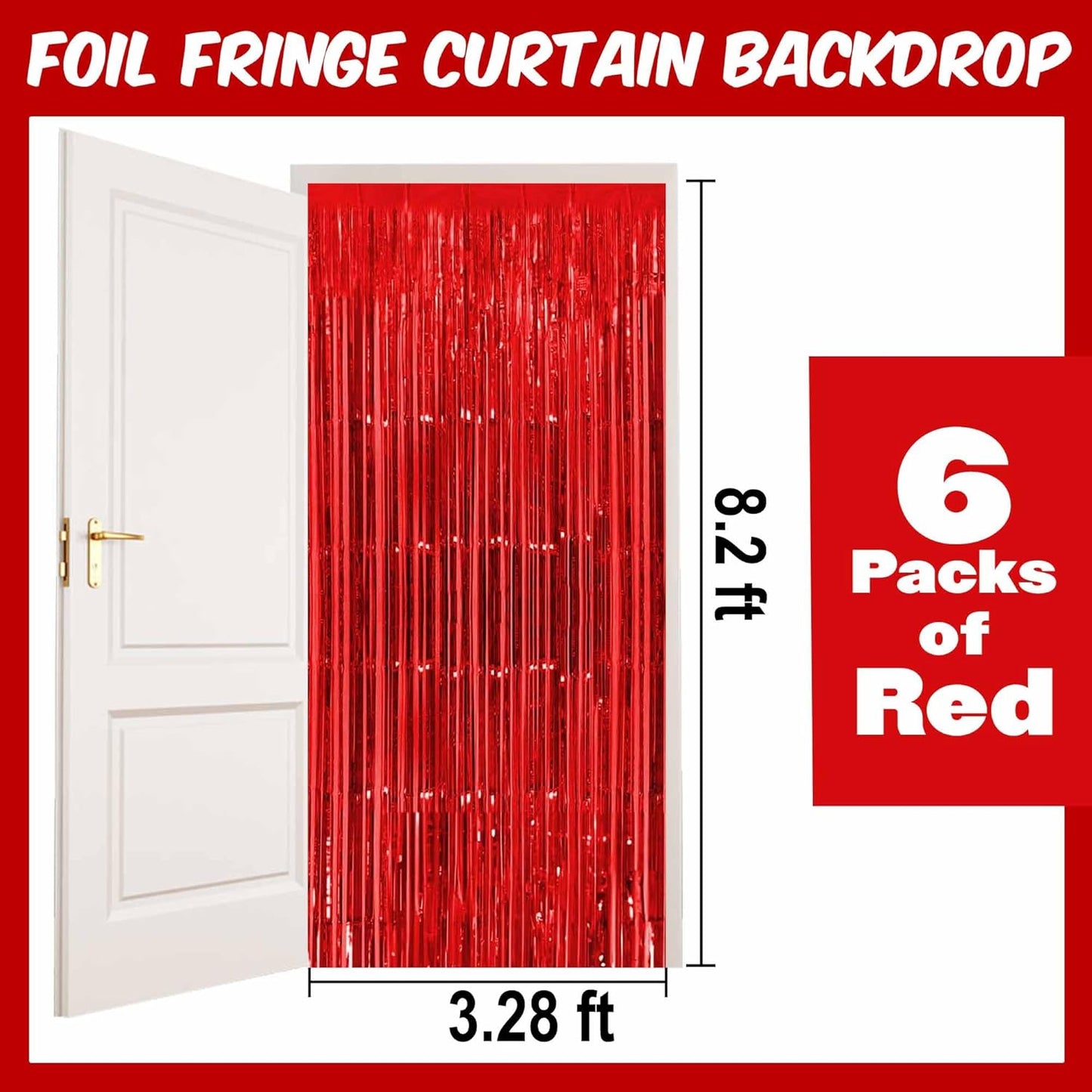 6 Pack Red Foil Fringe Curtains Backdrop, 3.28 x 8.2 Ft Metallic Streamers Tinsel Curtains Background for Photo Booth, Birthday, Weddings, Carnivals, Graduation, Themed Party Decorations