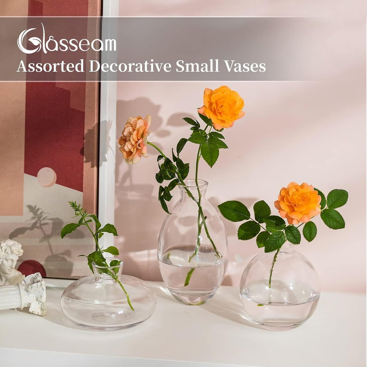 Glass Bud Vase for Centerpieces: 12Pcs Glasseam Clear Mini Small Vases for Flowers Bulk Flower Vase Set Aesthetic Cute Handmade Tiny Short Wedding Table Centerpiece Decor