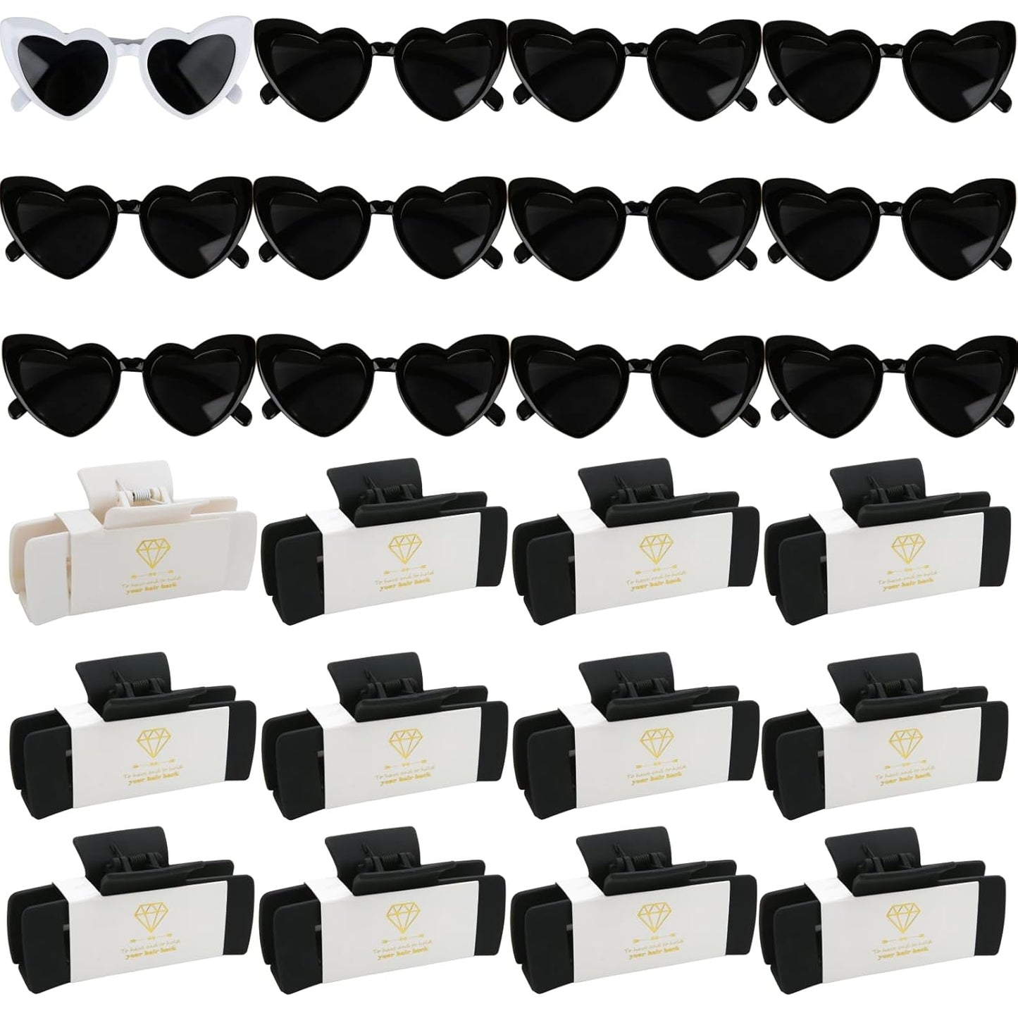 24pcs Bridesmaid Proposal Gifts 4.1inch Bachelorette Matte hair Claw Clip Sunglasses set of 12 Girls Trendy Cute Hair Clips for Wedding Party Favors(White&Black 24pcs)