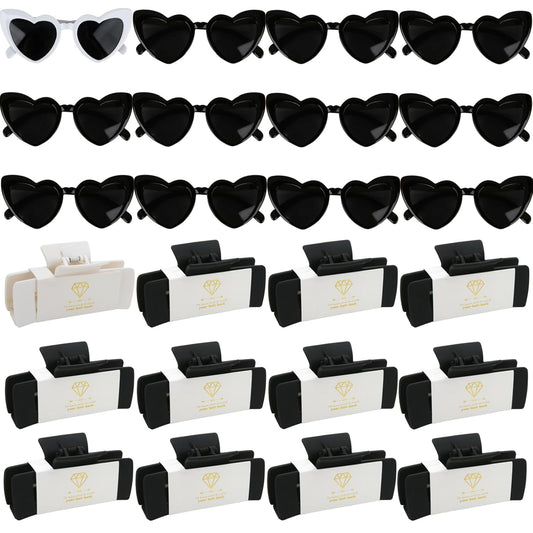24pcs Bridesmaid Proposal Gifts 4.1inch Bachelorette Matte hair Claw Clip Sunglasses set of 12 Girls Trendy Cute Hair Clips for Wedding Party Favors(White&Black 24pcs)