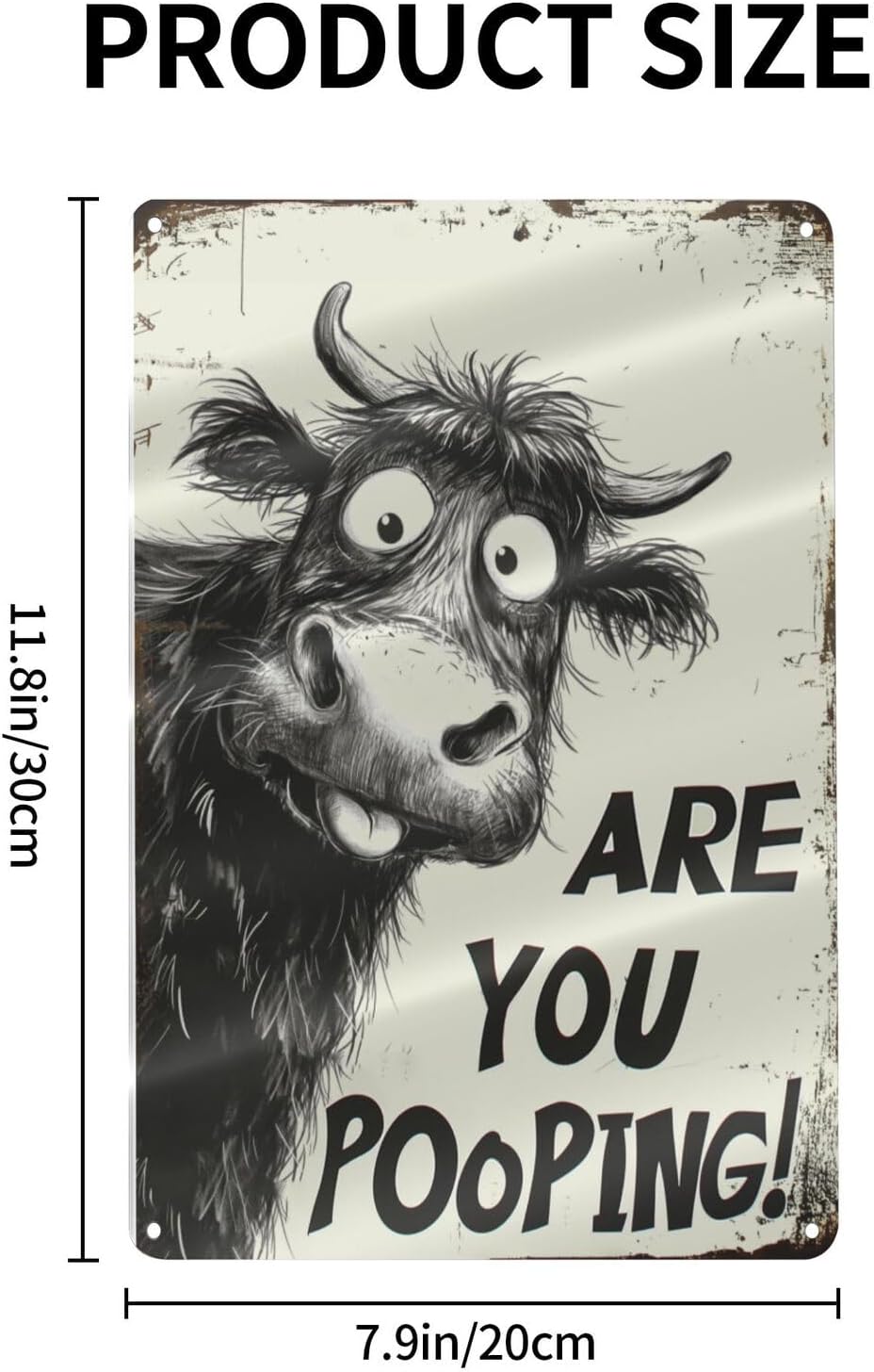 Funny Highland Cow "Are You Pooping!" Tin Sign - 8x12 Inch Vintage Metal Wall Décor, Humorous Bathroom & Farmhouse Rustic Wall Art for Indoor & Outdoor