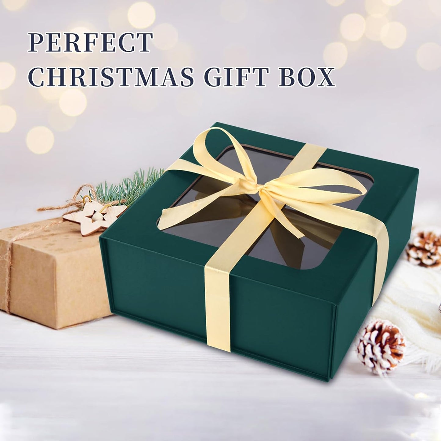 TIACABO Green Gift Box with Window,7.5"x7.5"x3.1" Bridesmaid Boxe for Gifts Giving,Birthday Gift Boxes with Magnetic,Closure Lid Gifts Boxes for Presents,Cute Box,Luxury for Gift Packaging