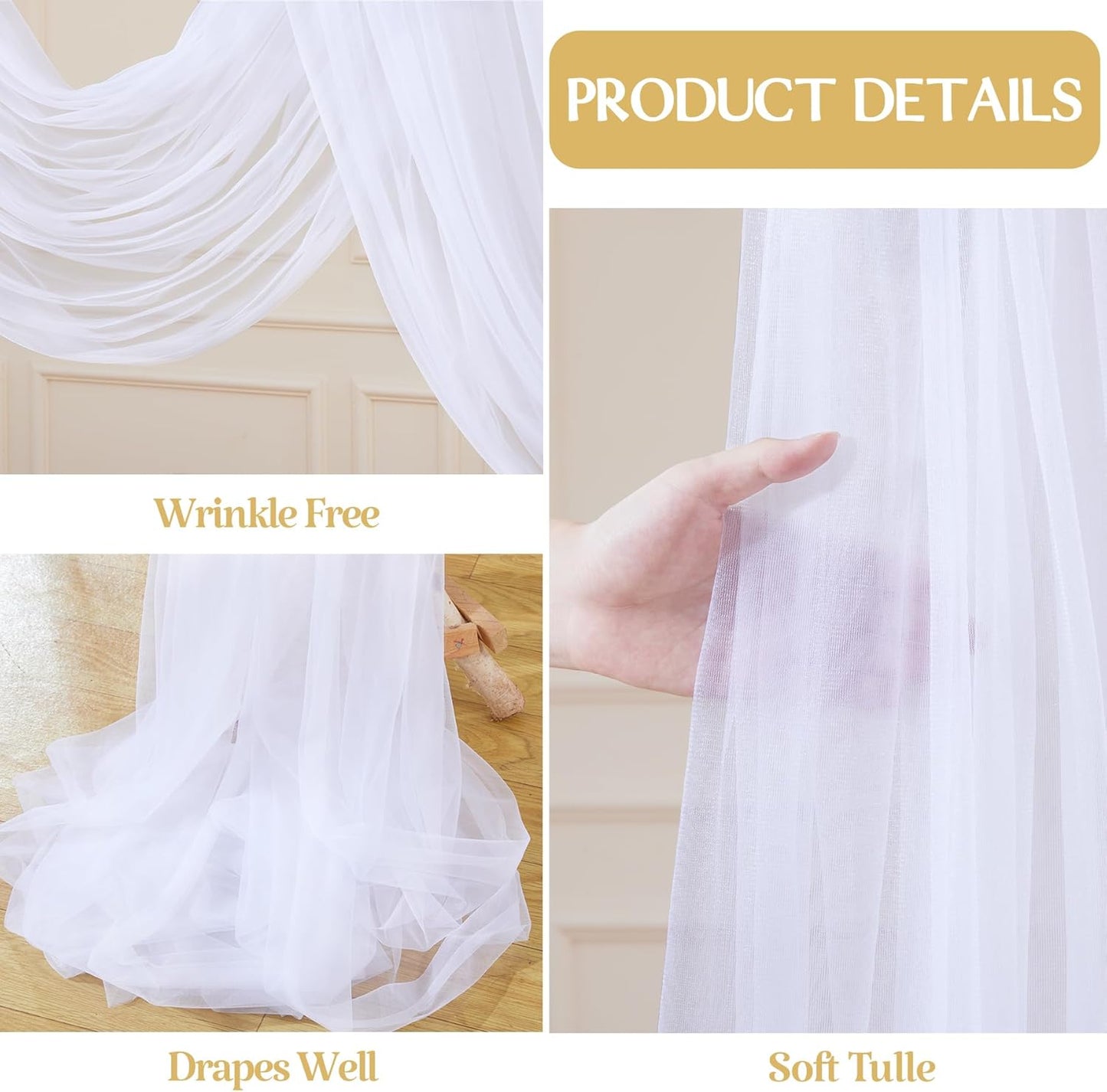 White Arch Draping Fabric for Wedding, 2 Panels 60" x 26Ft Chiffon Drapery Fabric Drapes Backdrop for Wedding Ceremony Baby Shower Bridal Shower Decoration