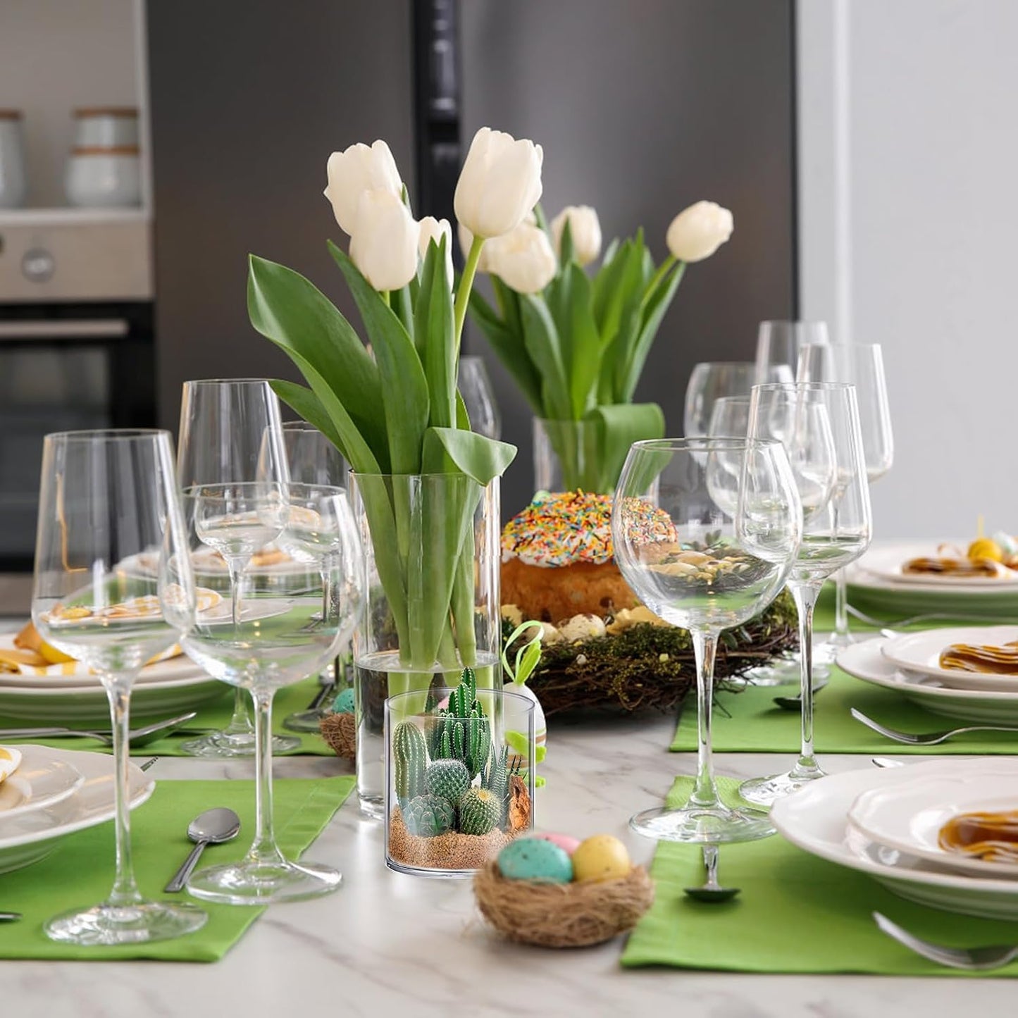 48 Pack Glass Cylinder Vases 4,6,8,10 Inch Tall Clear Flower Vase Hurricane Floating Candle Holder for Table Centerpiece Wedding Home Decor