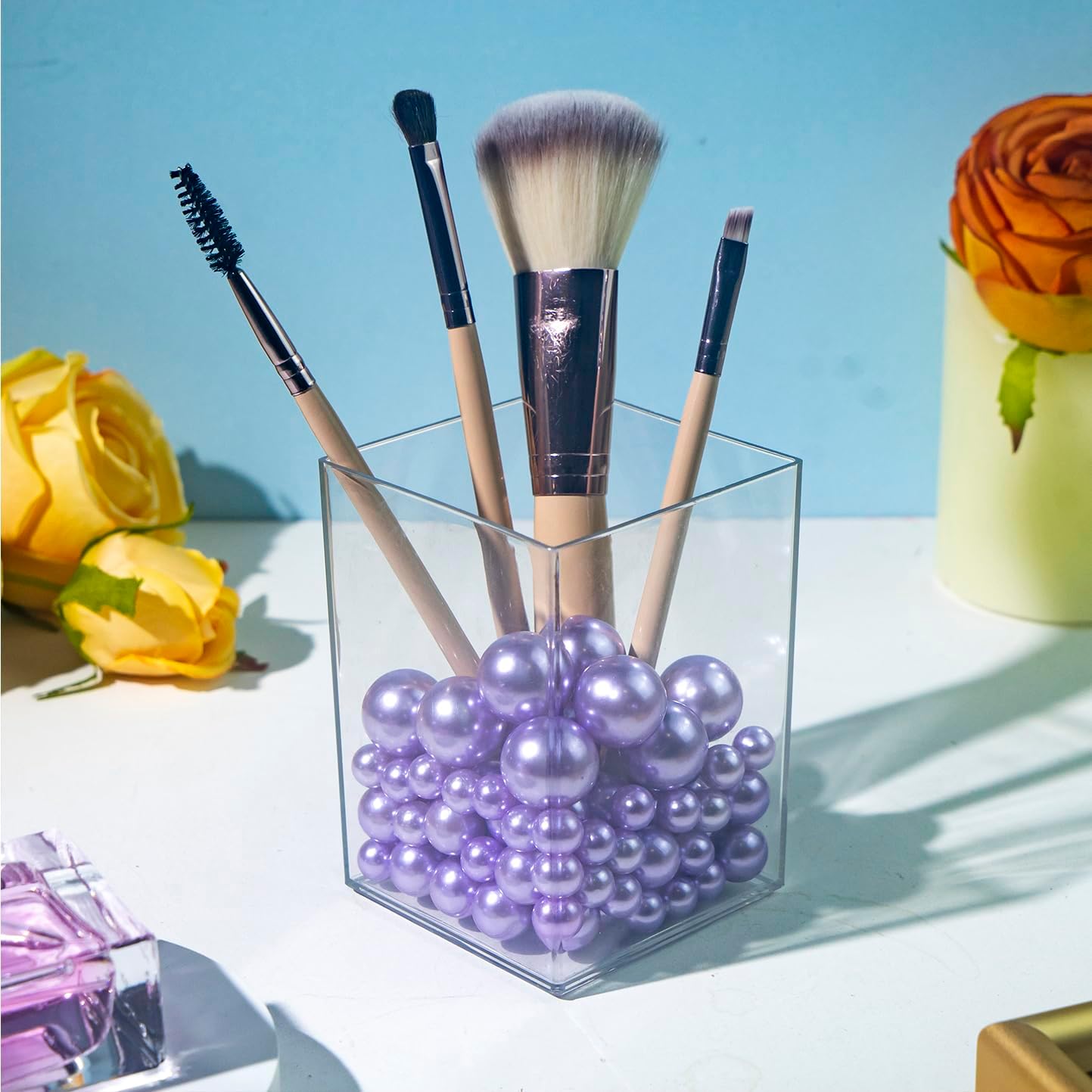 150Pcs Light Purple Polished No Hole Faux Pearl Beads for Vase Filling Decorations, Plastic Pearls Vase Fillers, Table Scatters, Wedding Centerpiece, Home Decor, 8/14/20 mm