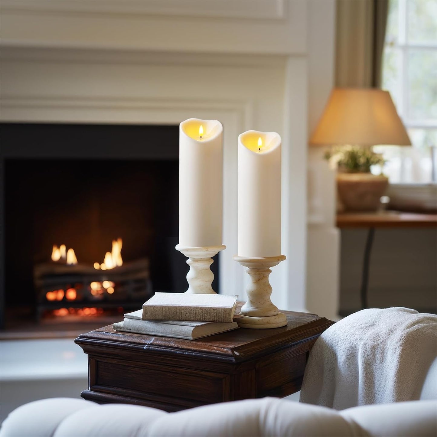 Amagic 4” x 12” Large Waterproof Outdoor Flameless Candles, Battery Operated with Remote Control and Timer, Flickering LED Pillar Candle for Outdoor Patio Yard Porch Decor, Ivory White, Set of 2