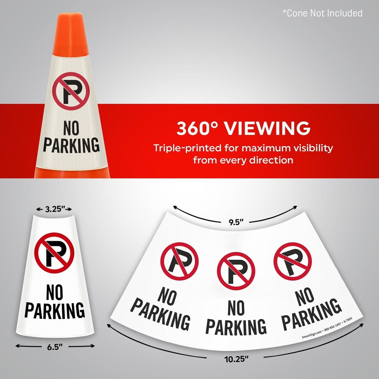 SmartSign No Parking Cone Message Sleeve, Bright Reflective [Cone Not Included]
