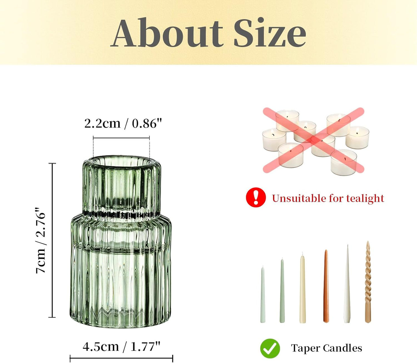 Hewory Glass Taper Candle Holders: 2PCS Green Vintage Candle Holder Candlestick Holders Bulk, Ribbed Glass Candle Holder Candle Sticks Holder Decor for Table Centerpiece Wedding Christmas Home Decor