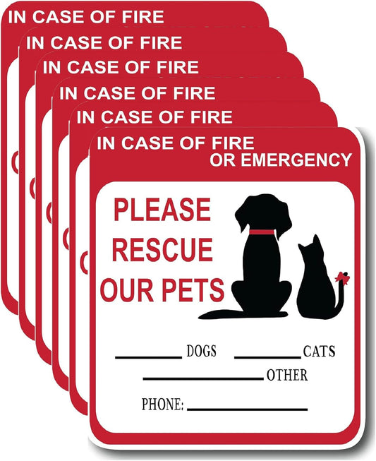 in Case of Fire or Emergency Please Rescue Our Pets Stickers – Pet Alert Safety Stickers, 5x4 inch Pet Fire Rescue Signs for Car and Home Windows 6PCS