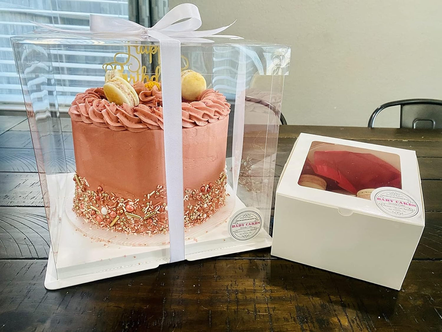 XININSUN 14x14x12inch clear cake box with ribbon,12inch14inch tall cake boxes for tiered cakes,layer cake carrier,disposable cake containers for wedding birthday party and gift display-White