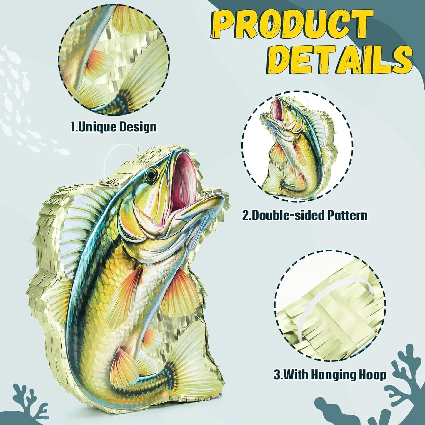 WERNNSAI Fish Piñata - Fishing Game Pinata Ocean Pinata Under the Sea for Boy Adult Party Decoration Summer Pool Party Game Supplies Favors with Bat Blindfold