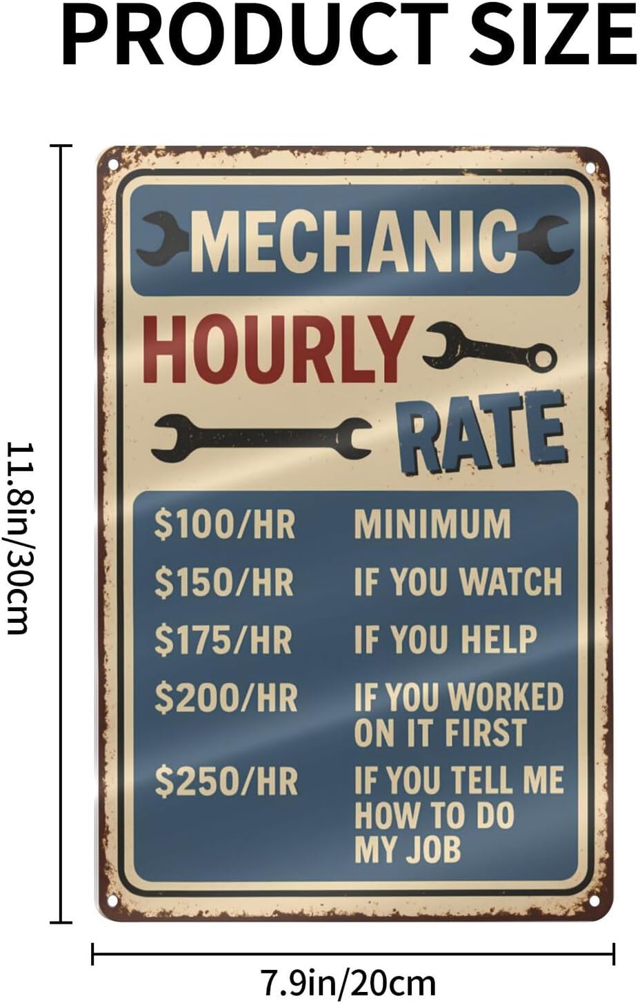 Funny Mechanic Hourly Rate Tin Sign - Vintage Metal Wall Decor for Garage, Auto Shop, or Man Cave - Hilarious Gift for Mechanics & Car Lovers 8"x12"